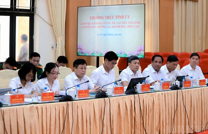 Lãnh đạo các xã thuộc khu vực Lục Yên dự buổi làm việc.