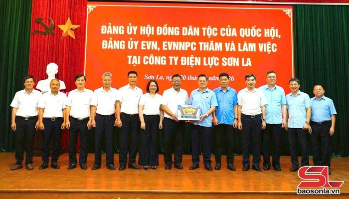 Đoàn công tác chụp ảnh lưu niệm với Đảng ủy, Ban Giám đốc Công ty Điện lực Sơn La.