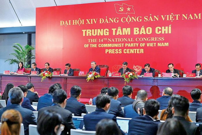 Toàn cảnh phiên họp báo quốc tế thông báo kết quả Đại hội XIV của Đảng Cộng sản Việt Nam.