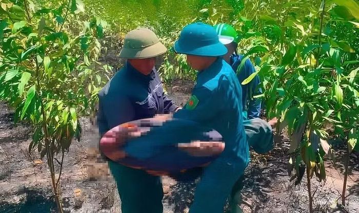 Lực lượng chức năng đưa thi thể các nạn nhân ra khỏi hiện trường vụ cháy.