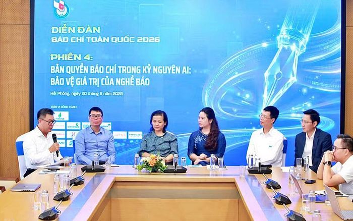 Phiên thảo luận "Bản quyền báo chí trong kỷ nguyên AI: Bảo vệ giá trị của nghề báo" trong khuôn khổ Hội báo toàn quốc 2026.