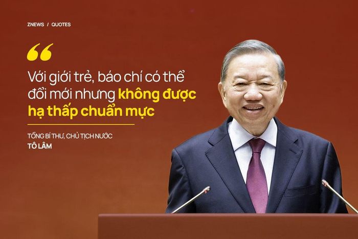  Với giới trẻ, Tổng Bí thư, Chủ tịch nước Tô Lâm cho rằng báo chí có thể đổi mới để tiếp cận tốt hơn bằng ngôn ngữ, định dạng, nền tảng phù hợp nhưng không được hạ thấp chuẩn mực. 