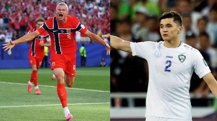 Haaland (trái) và Khusanov cùng nằm trong top 3 cầu thủ nhanh nhất World Cup 2026.