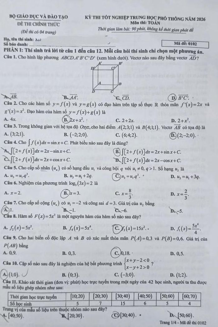 Đề thi môn toán (Nguồn: Báo Giáo dục và Thời đại)