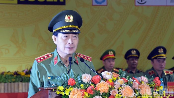Thượng tướng Lê Quốc Hùng, Trưởng Ban Chỉ đạo Hội thao Bộ Công an, phát biểu khai mạc.