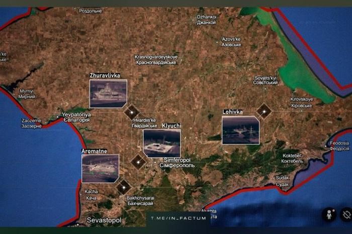 Bản đồ hiển thị vị trí của bốn trạm nén khí tại Crimea, các mục tiêu này bị tấn công trong đợt tập kích bằng máy bay không người lái của Ukraine vào ngày 20-6. Ảnh: SBS