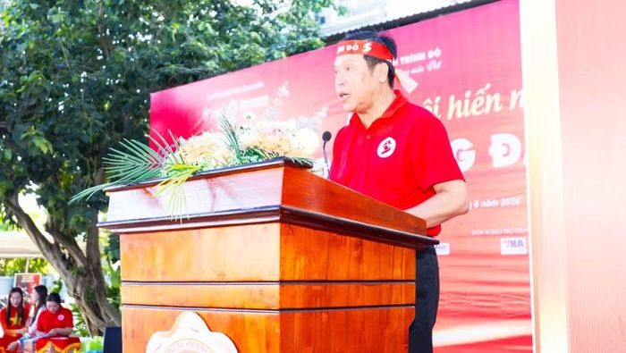 Bác sĩ Huỳnh Minh Phú, Giám Đốc bệnh viện Huyết học - Truyền máu Cần Thơ phát biểu.