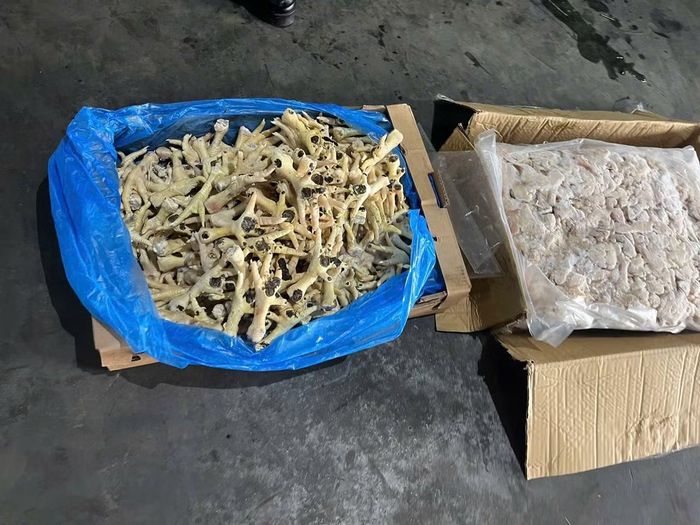 Tại kho đông lạnh THL, thuộc Công ty cổ phần XNK kho vận THL (xã Đồng Đăng, tỉnh Lạng Sơn) phát hiện thu giữ 1.030,647 tấn chân gà.