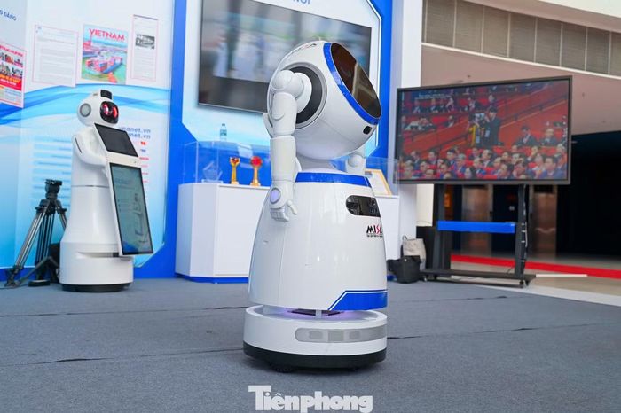Robot AI xuất hiện tại khu vực trưng bày, thu hút sự quan tâm của độc giả.