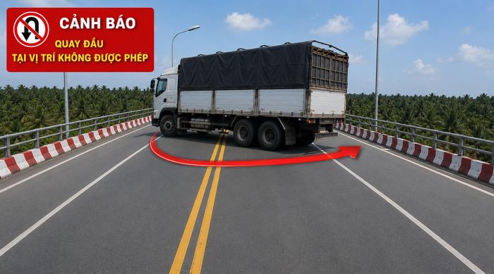 Đầu cầu vượt nằm trong danh sách những vị trí cấm quay đầu xe theo Luật Trật tự, an toàn giao thông đường bộ 2024.