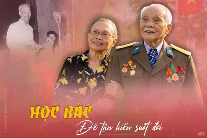 Ảnh bìa sản phẩm Emagazine "Học Bác để tận hiến suốt đời" của nhóm tác giả Thiên Vỹ, Huy Quân đăng trên Báo Hà Tĩnh điện tử.
