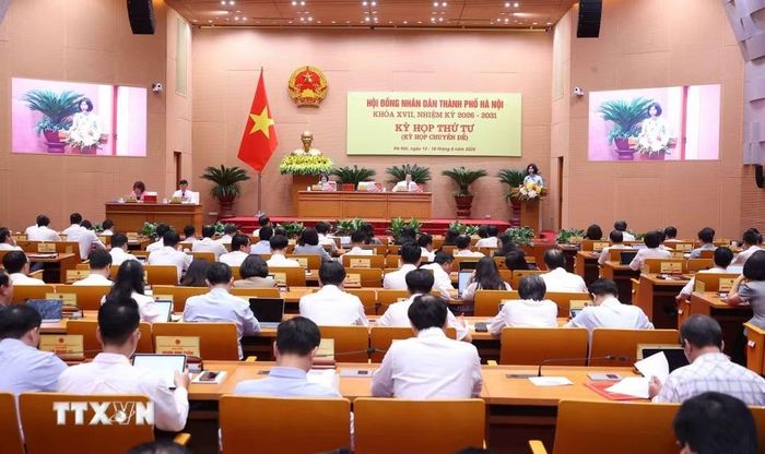 Kỳ họp thứ tư Hội đồng Nhân dân thành phố Hà Nội khóa XVII. (Ảnh: Văn Điệp/TTXVN)