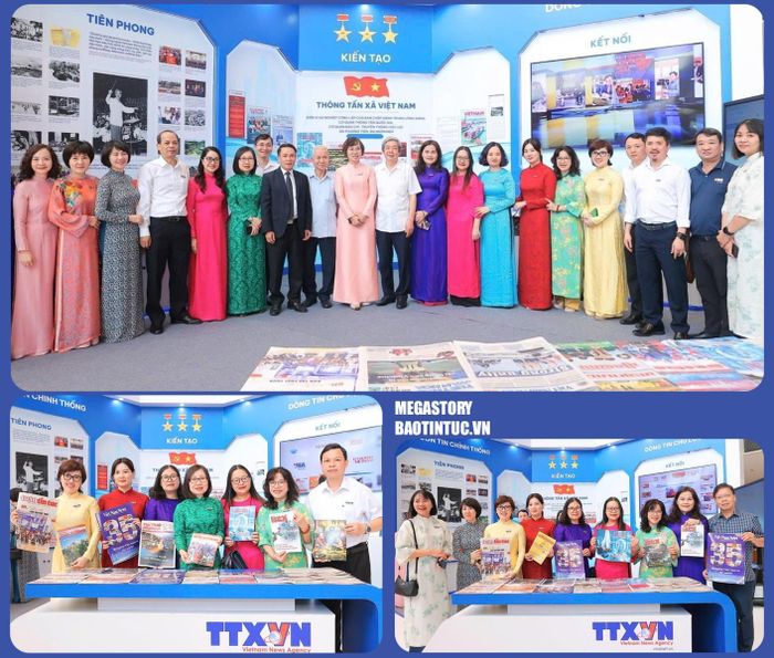 Các đại biểu tại không gian trưng bày của TTXVN tại Hội báo toàn quốc 2026.