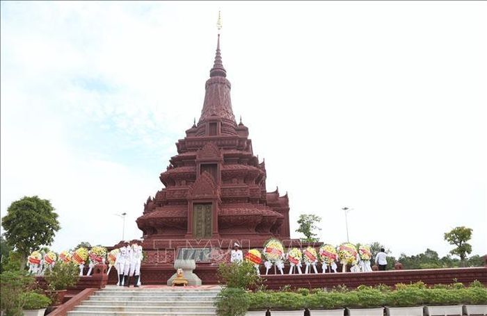 Hạng mục công trình Đại mộ tháp trong khuôn viên Khu lịch sử quân sự Techo Koh Thmar X16 hoàn thành vào đầu năm 2023. Ảnh: Quang Anh/PV TTXVN tại Campuchia