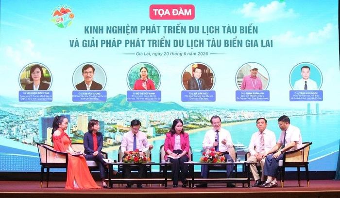 Ông Hà Văn Siêu - Phó Cục trưởng Cục Du lịch quốc gia Việt Nam và các đại biểu chia sẻ kinh nghiệm và đề xuất giải pháp phát triển du lịch tàu biển tỉnh Gia Lai.
