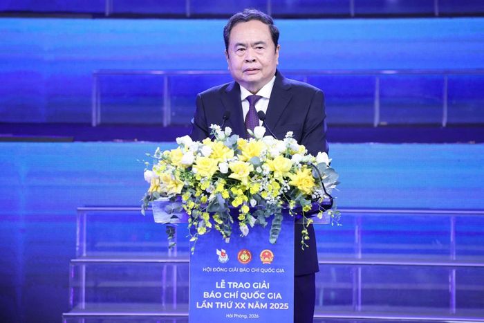 Ủy viên Bộ Chính trị, Chủ tịch Quốc hội Trần Thanh Mẫn phát biểu tại Lễ trao giải. Ảnh: Thái Sơn