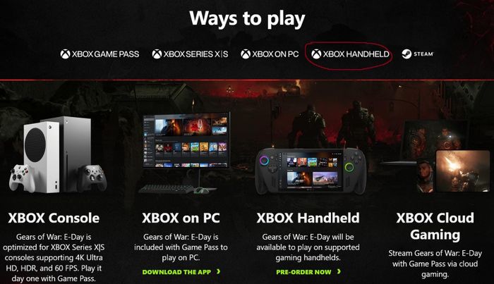 Logo Xbox Handheld được nhìn thấy trên trang web chính thức của Gears of War