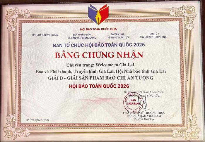Chuyên trang "Welcome to Gia Lai" đạt giải B Giải Sản phẩm Báo chí ấn tượng.