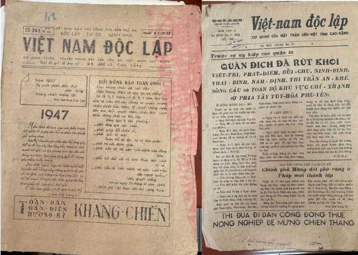 Tờ báo Việt Nam Độc lập - Cơ quan của Mặt trận Liên Việt tỉnh Cao Bằng, xuất bản năm 1947 và 1954.