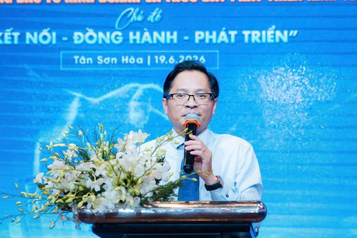 Ông Trần Minh Vũ, Chủ tịch UBND P.Tân Sơn Hòa phát biểu tại hội nghị 