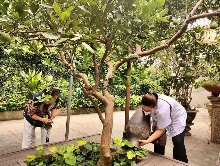 Người dân phối hợp vệ sinh môi trường, loại bỏ các vật dụng chứa nước đọng để phòng chống sốt xuất huyết. Ảnh: Tuệ Lâm