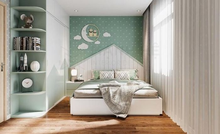 Mẫu phòng ngủ xanh pastel cho bé trai vô cùng năng động