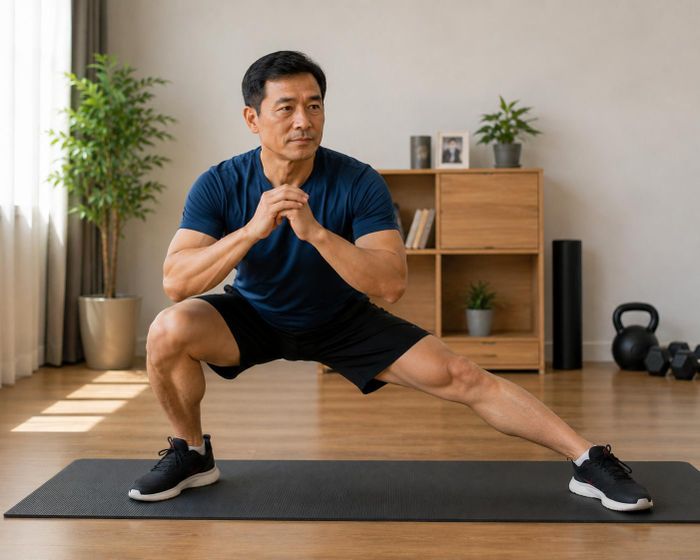 Bài tập chùng chân sang bên giúp tăng cường cơ đùi, cơ mông và cơ khép đùi, đồng thời cải thiện khả năng vận động của khớp hông.