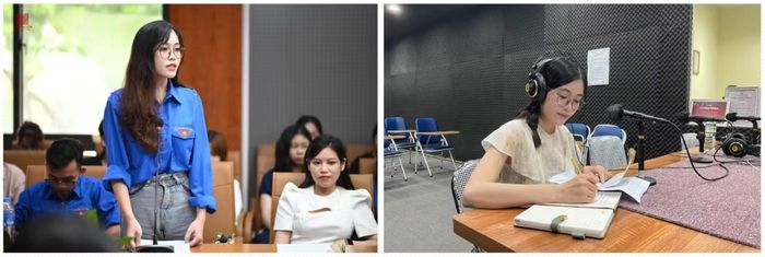  Hồng Nhung tác nghiệp trong phòng thu. 