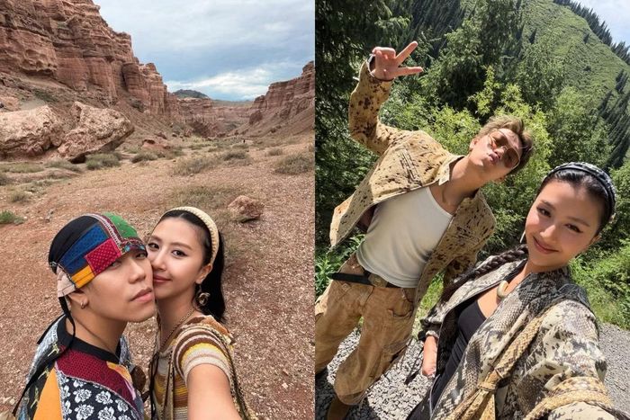 Quỳnh Anh Shyn và Nam Phụng check-in phong cảnh núi non ở Kyrgyzstan.