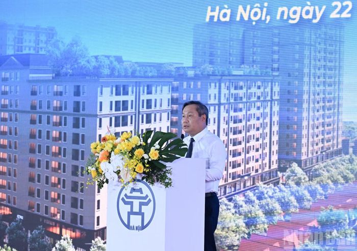 Chủ tịch Ủy ban nhân dân thành phố Hà Nội Vũ Đại Thắng phát biểu tại lễ khởi công.