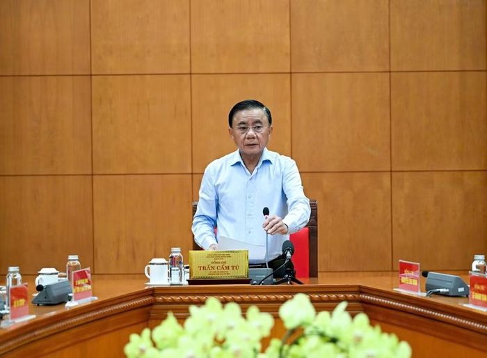 Thường trực Ban Bí thư Trần Cẩm Tú phát biểu kết luận cuộc họp. (Ảnh: DUY LINH)