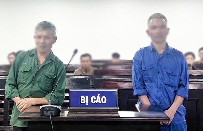 Hai bị cáo Lê Xuân Hùng và Lê Xuân Hiền tại phiên tòa. Ảnh: C.L.O