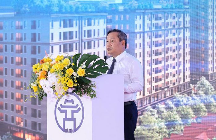  Chủ tịch UBND TP Hà Nội Vũ Đại Thắng phát biểu tại lễ khởi công. Ảnh: VIẾT CHUNG 