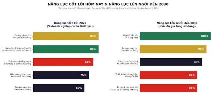 Biểu đồ do nhóm thực hiện tái dựng theo số liệu công bố trong World Economic Forum - Future of Jobs Report 2025 (Báo cáo Tương lai Việc làm 2025).