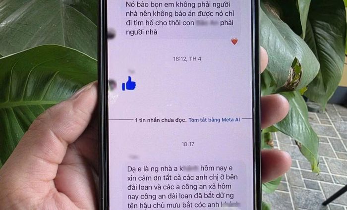 Tin nhắn của người thân anh K. cầu cứu lực lượng chức năng. Ảnh: CACC