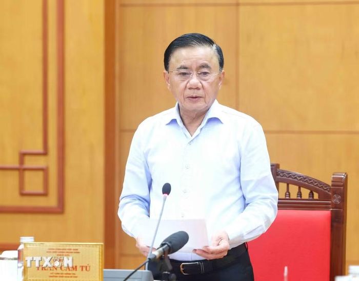 Thường trực Ban Bí thư Trần Cẩm Tú phát biểu chỉ đạo cuộc họp. (Ảnh: Phương Hoa/TTXVN)