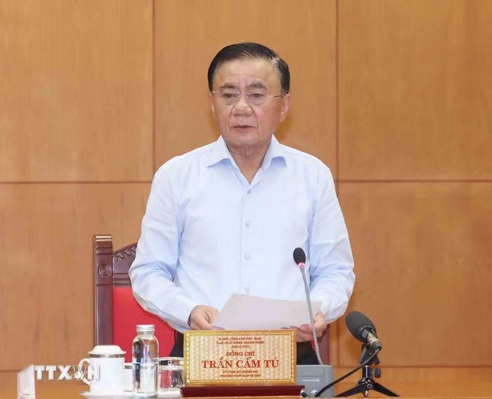 Thường trực Ban Bí thư Trần Cẩm Tú phát biểu chỉ đạo cuộc họp. (Ảnh: Phương Hoa/TTXVN)