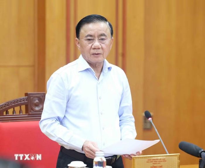 Thường trực Ban Bí thư Trần Cẩm Tú phát biểu chỉ đạo cuộc họp. (Ảnh: Phương Hoa/TTXVN)