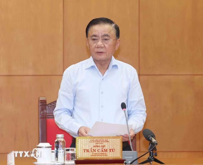 Thường trực Ban Bí thư Trần Cẩm Tú phát biểu chỉ đạo cuộc họp. (Ảnh: Phương Hoa/TTXVN)