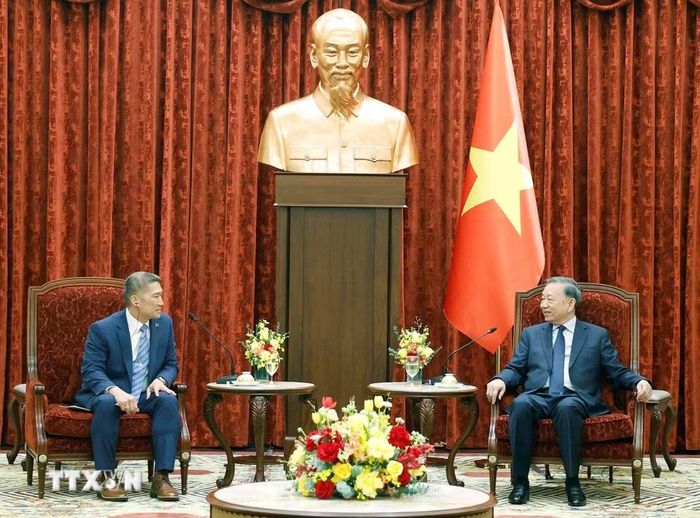 Tổng Bí thư, Chủ tịch nước Tô Lâm tiếp Quyền Bộ trưởng Bộ Hải quân Hoa Kỳ Hùng Cao. (Ảnh: Thống Nhất/TTXVN)