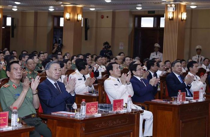 Tổng Bí thư, Chủ tịch nước Tô Lâm và các đại biểu dự Lễ kỷ niệm 80 Ngày truyền thống Học viện An ninh nhân dân. Ảnh: Thống Nhất/TTXVN
