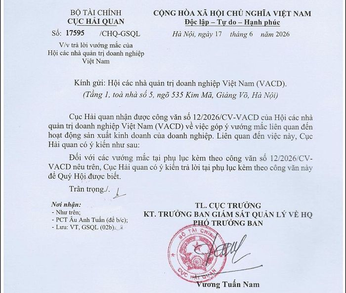 Cục Hải quan phản hồi góp ý của VACD.