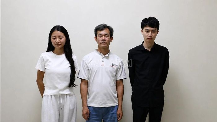 Các bị can từ trái qua phải: Bàn Thị Lứu, Vương Văn Minh và Lý Trung Nguyên.