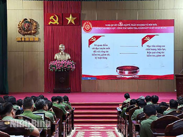 Đảng ủy Công an tỉnh tổ chức triển khai, quán triệt Nghị quyết số 05-NQ/TW ngày 7/4/2026 về đổi mới, nâng cao hiệu lực công tác kiểm tra, giám sát và kỷ luật Đảng. Ảnh: CTV