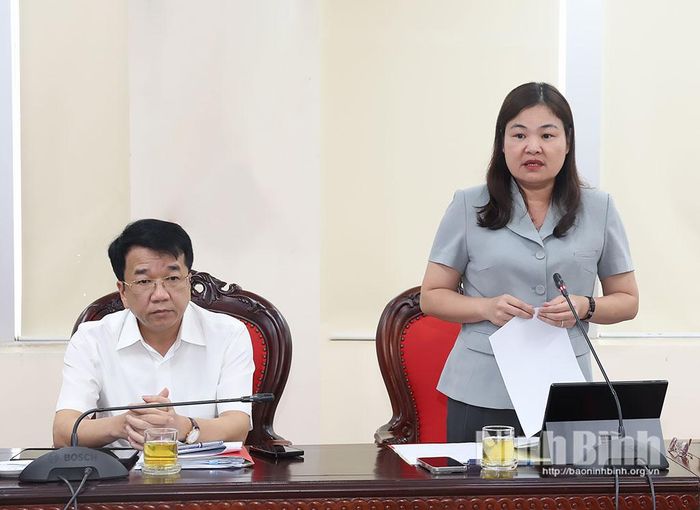 Đồng chí Hà Lan Anh, Tỉnh ủy viên, Phó Chủ tịch UBND tỉnh phát biểu tại hội nghị.