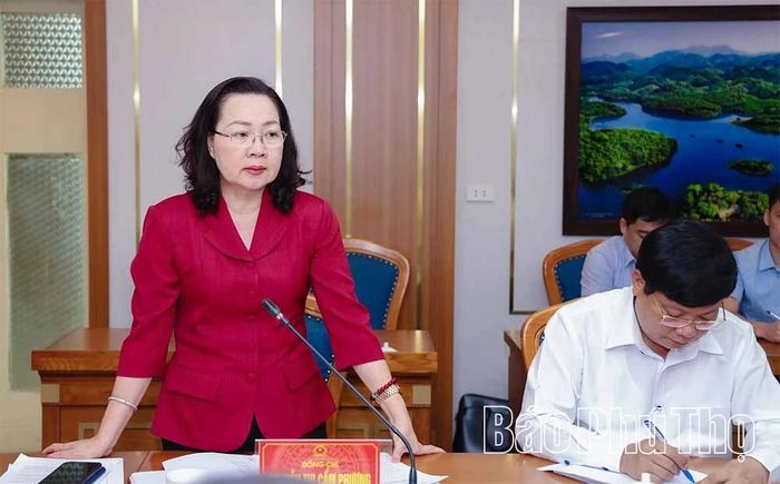 Đồng chí Nguyễn Thị Cẩm Phương - Phó Chủ tịch HĐND tỉnh phát biểu chỉ đạo tại hội nghị.