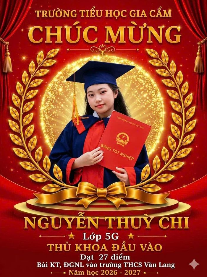 Em Nguyễn Thùy Chi là thủ khoa trong Bài kiểm tra, đánh giá năng lực vào trường THCS Văn Lang năm học 2026 - 2027.