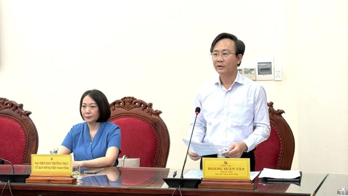 Đồng chí Hoàng Xuân Tân, Phó Chủ tịch UBND tỉnh phát biểu tại hội nghị - Ảnh: N.L
