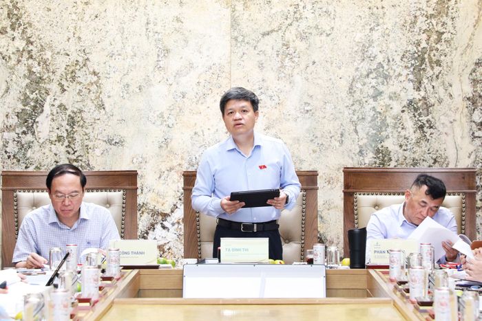 Phó Chủ nhiệm Ủy ban Khoa học, Công nghệ và Môi trường Tạ Đình Thi phát biểu tại cuộc làm việc với Tập đoàn Công nghiệp - Năng lượng Quốc gia Việt Nam (PetroVietnam) về góp ý dự thảo Luật sửa đổi, bổ sung một số điều của Luật Bảo vệ môi trường sáng 7/5/2026. Ảnh: Khánh Duy