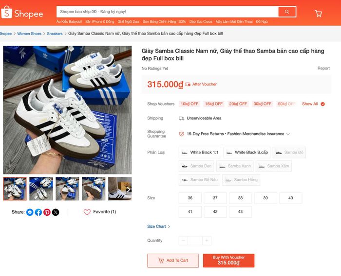 Đôi giày làm giả thương hiệu Adidas bán trên Shopee có giá chỉ vài trăm nghìn đồng